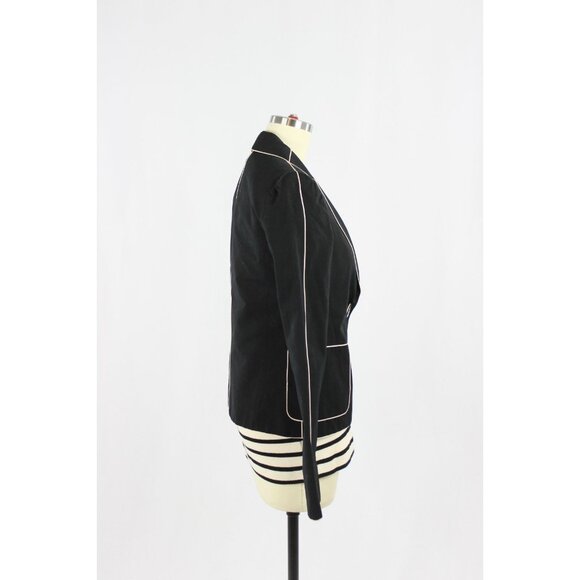 MARC JACOBS Black Cotton Faille Cream Piped Trim Blazer Jacket, Size 00 - Picture 2 of 16